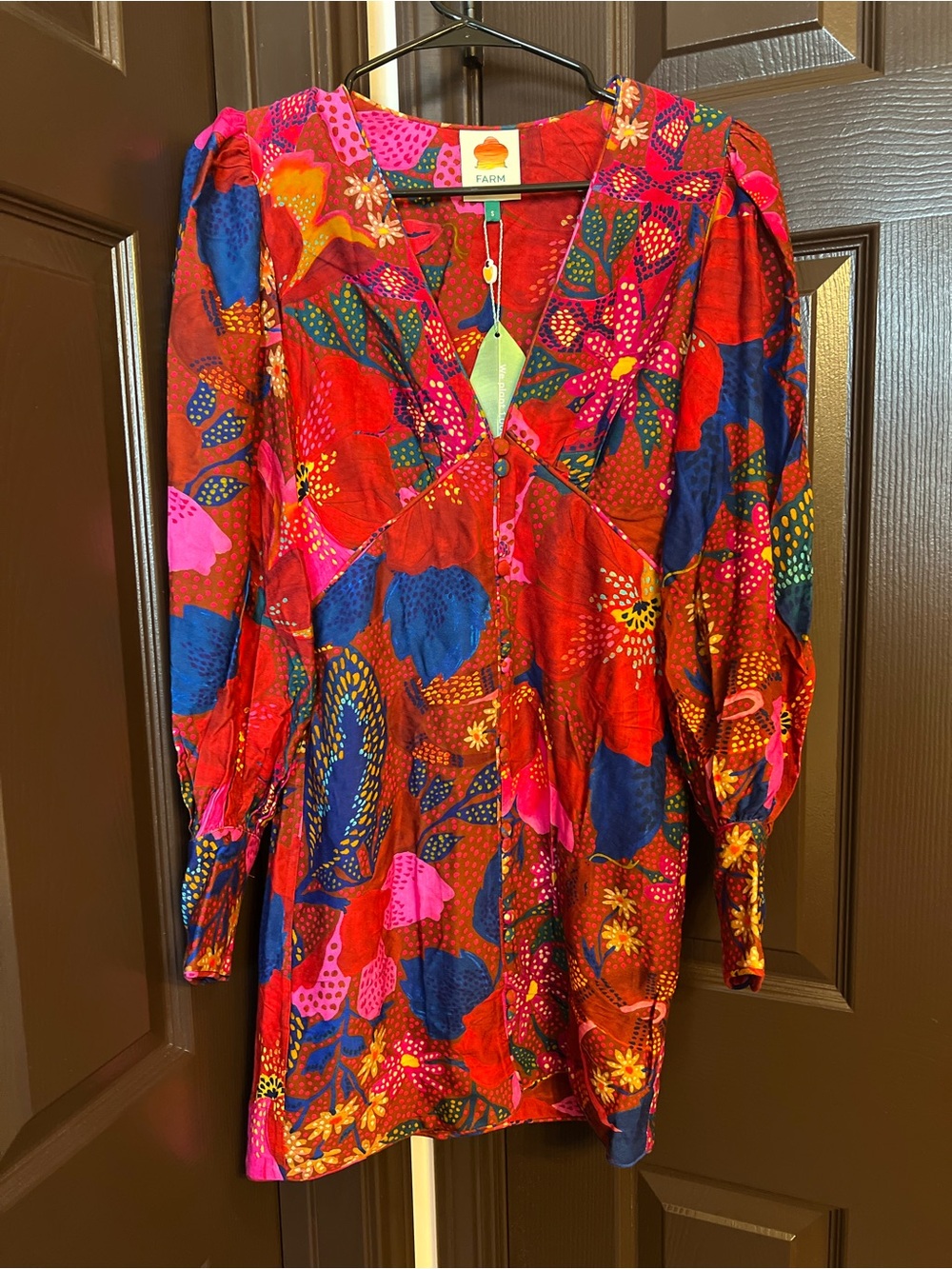 FARM Rio Multicolor Red Floral Patchwork Mini Dress